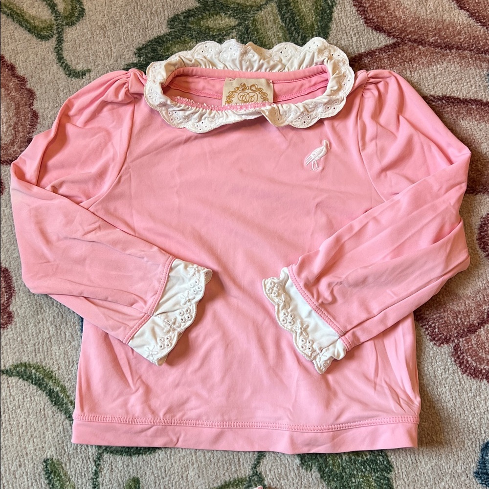 2T The Beaufort Bonnet Company Pink Rashguard Top with White Eyelet Trim